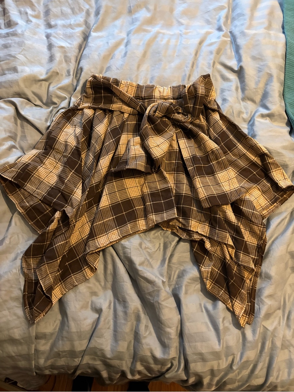 Cute high low handkerchief grunge skirt large xl waist tie brown plaid